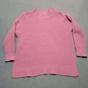 Aerie Sweater Women Medium Pink‎ Long Sleeve Open Knit Mock Neck Pullover